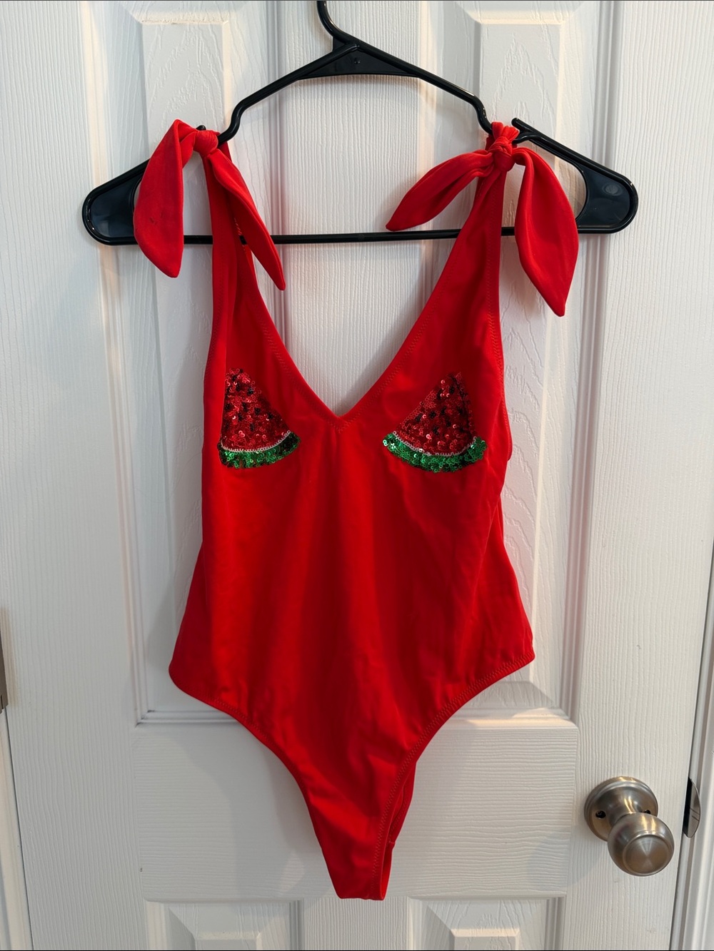 Topshop Red One-Piece Swimsuit with Watermelon Sequin Appliqués